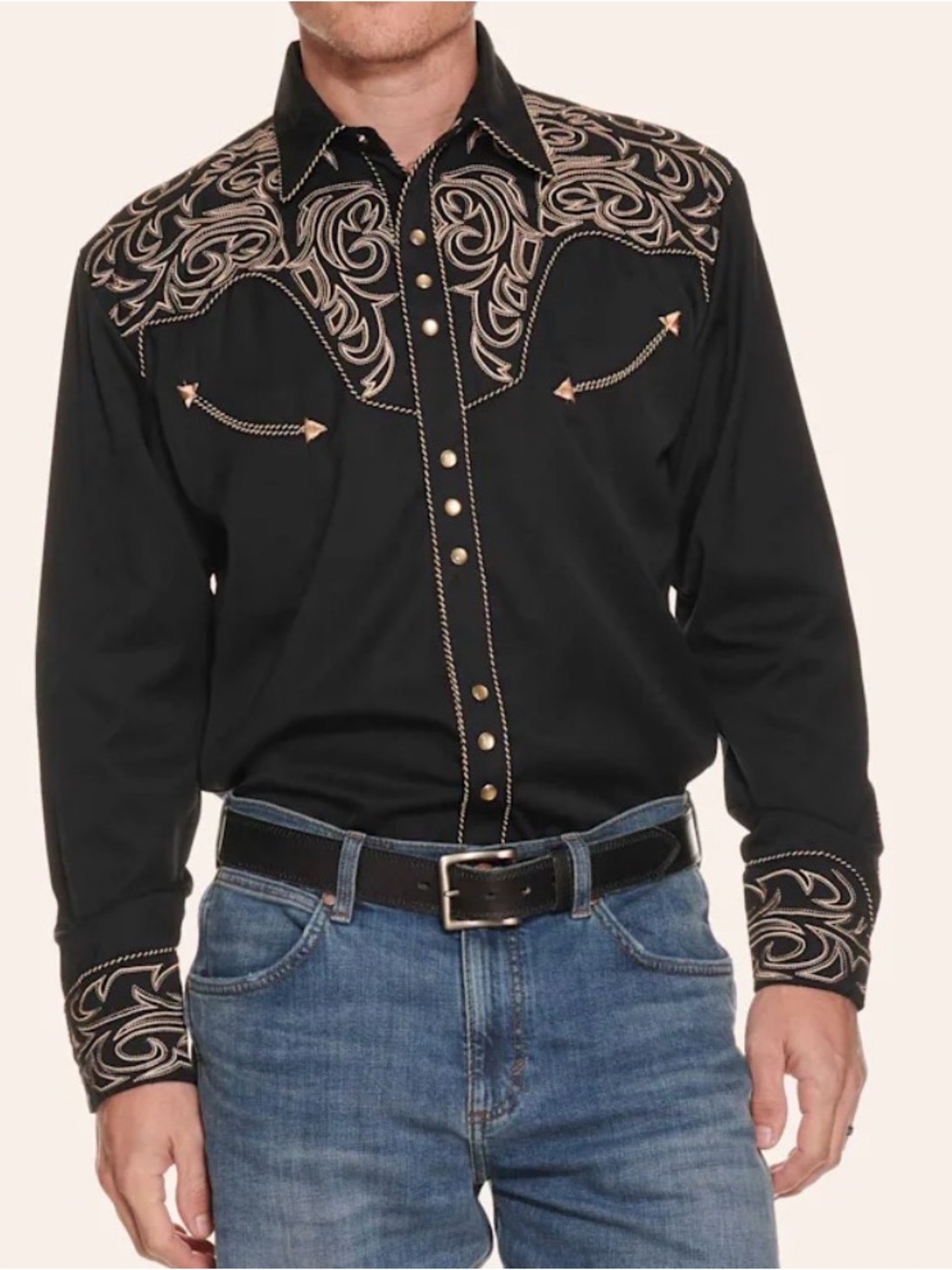 Scully Black Shirt with Tan Logo Patch